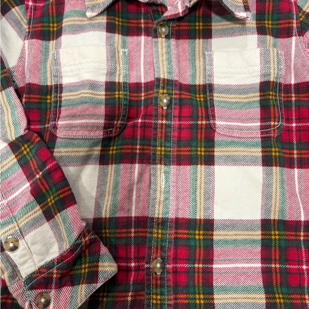 Hanna Andersson Holiday Plaid Flannel Shirt | Red Green Tartan | Boys 5